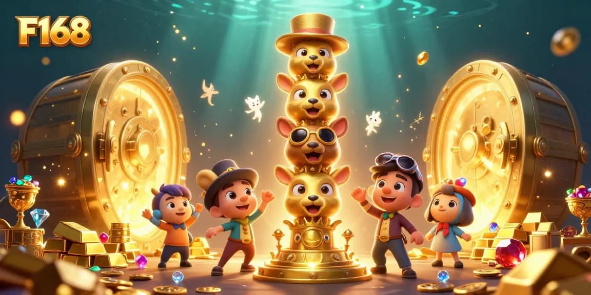 Experience thrilling gameplay at F168 with a lively golden totem and dazzling treasures.