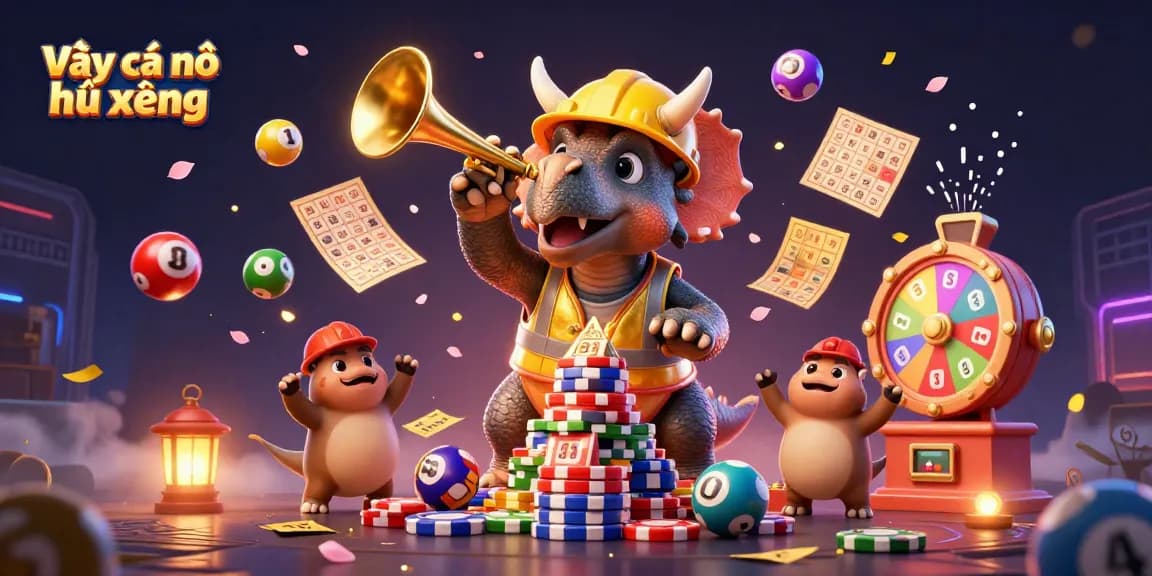 Engage with Bạn cá nổ hũ xèng as a triceratops builds poker chips, celebrating wins in a vibrant casino