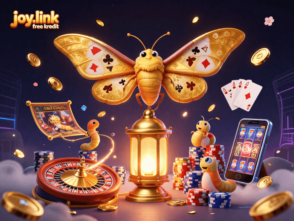 Experience the excitement of joy.link free kredit with vibrant 3D casino-themed illustration.