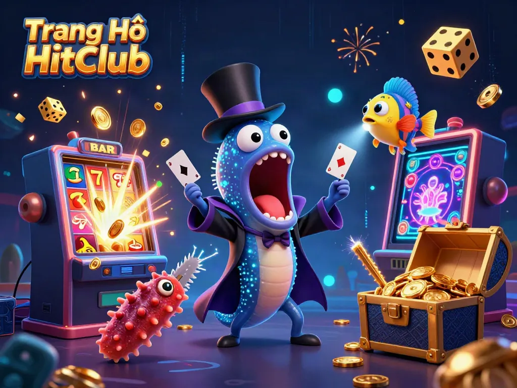 Experience thrilling wins with Trang Chủ HitClub, showcasing vibrant casino action and dynamic characters.