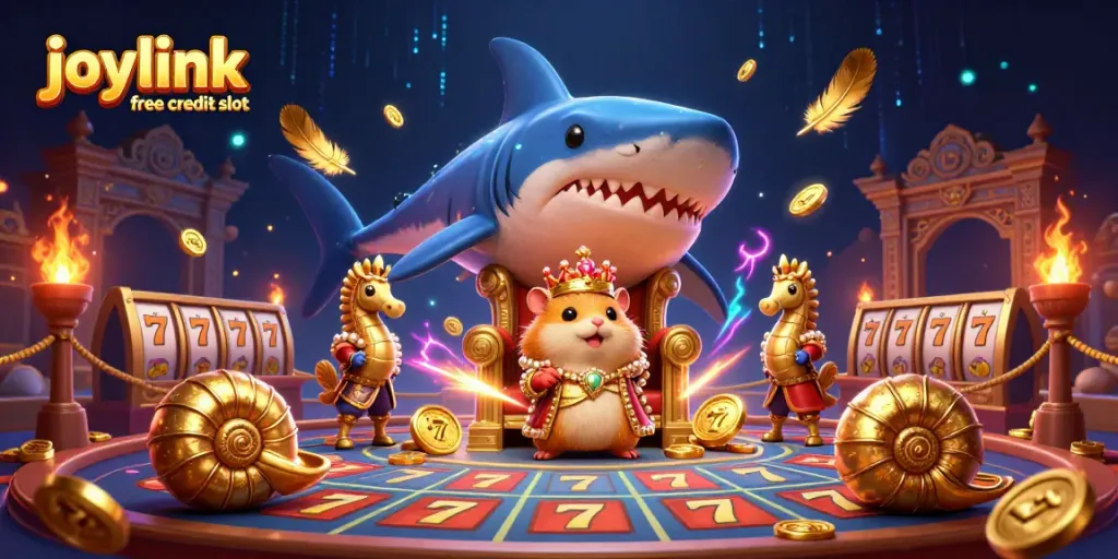 Spin the joylink free credit slot with a golden hamster king and vibrant casino elements.