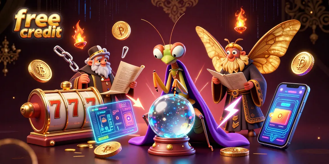 Experience free credit offers in a vibrant online casino scene featuring characters and exciting gaming elements.