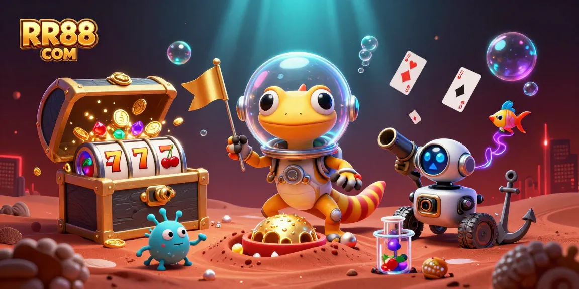 Experience thrilling wins at RR88 COM casino with vibrant games, gold coins, and engaging characters.