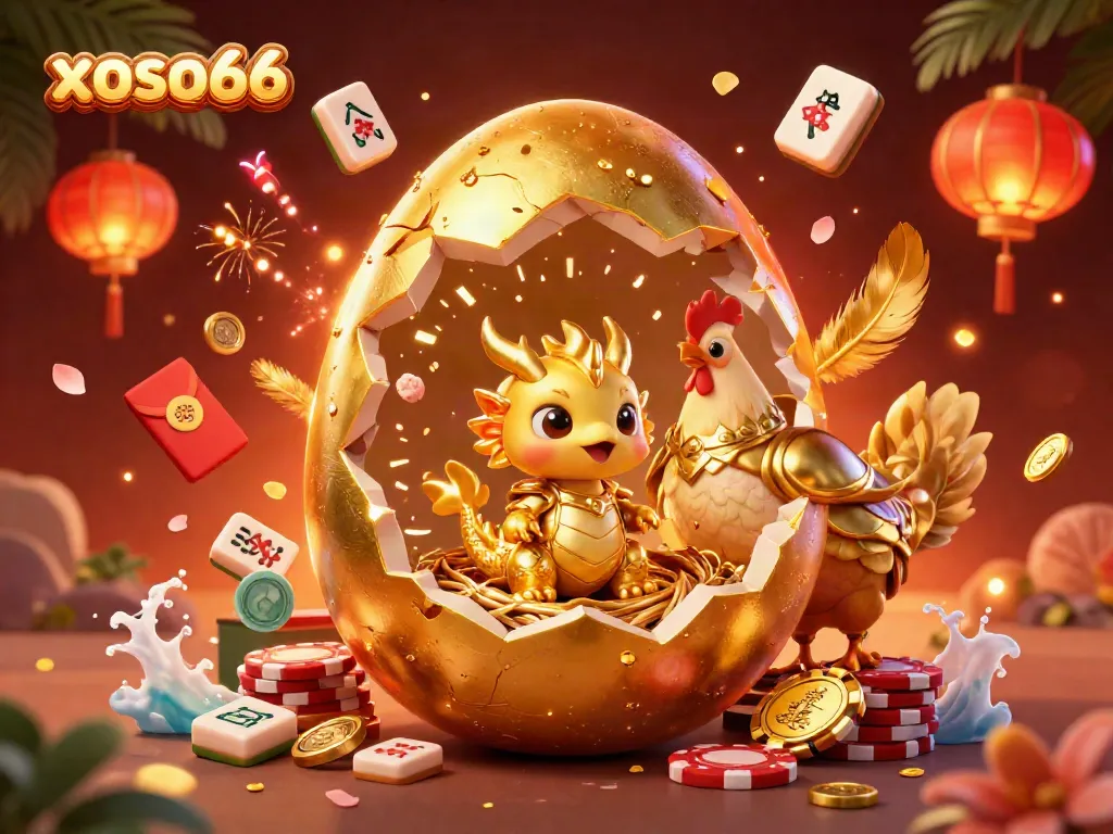 Experience the winning vibes at xoso66 with a golden dragon and poker chips in a vibrant casino scene.