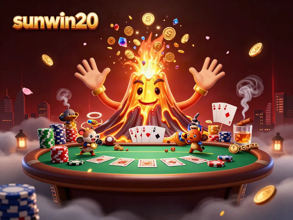 Experience the excitement of sunwin20 as it erupts with treasures and gaming elements in a vibrant casino scene.