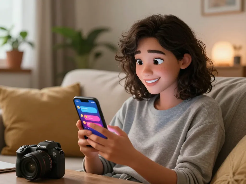 Interactive ai sex chat experience between user and AI character in cozy setting
