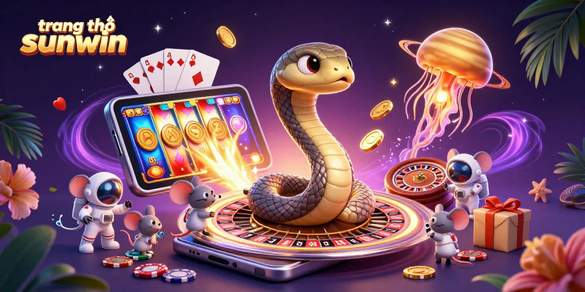 Experience the excitement of trang chủ sunwin with 3D characters engaging in a cosmic casino scene.